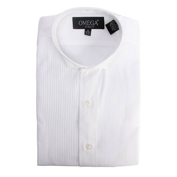 Omega Mens 1/8 inches Pleat Tuxedo Dress Button Down Shirt, 32/33-S