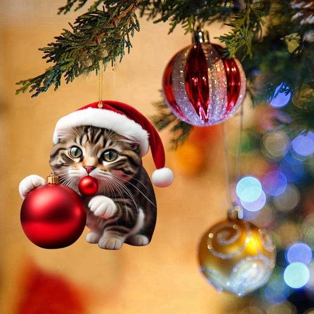 Adornos para árbol de Navidad, adornos colgantes para árbol de Navidad, dinosaurio, lindo gato navideño, colgante decorativo para árbol de Navidad, casa de campo, decoración para exteriores e interior