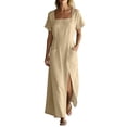 thumbnail image 2 of 2026 Summer Dress for Women Cotton Linen Square Neck Short Sleeve Long Dress with Pockets & Side Slit Beach Sundress, 2 of 7