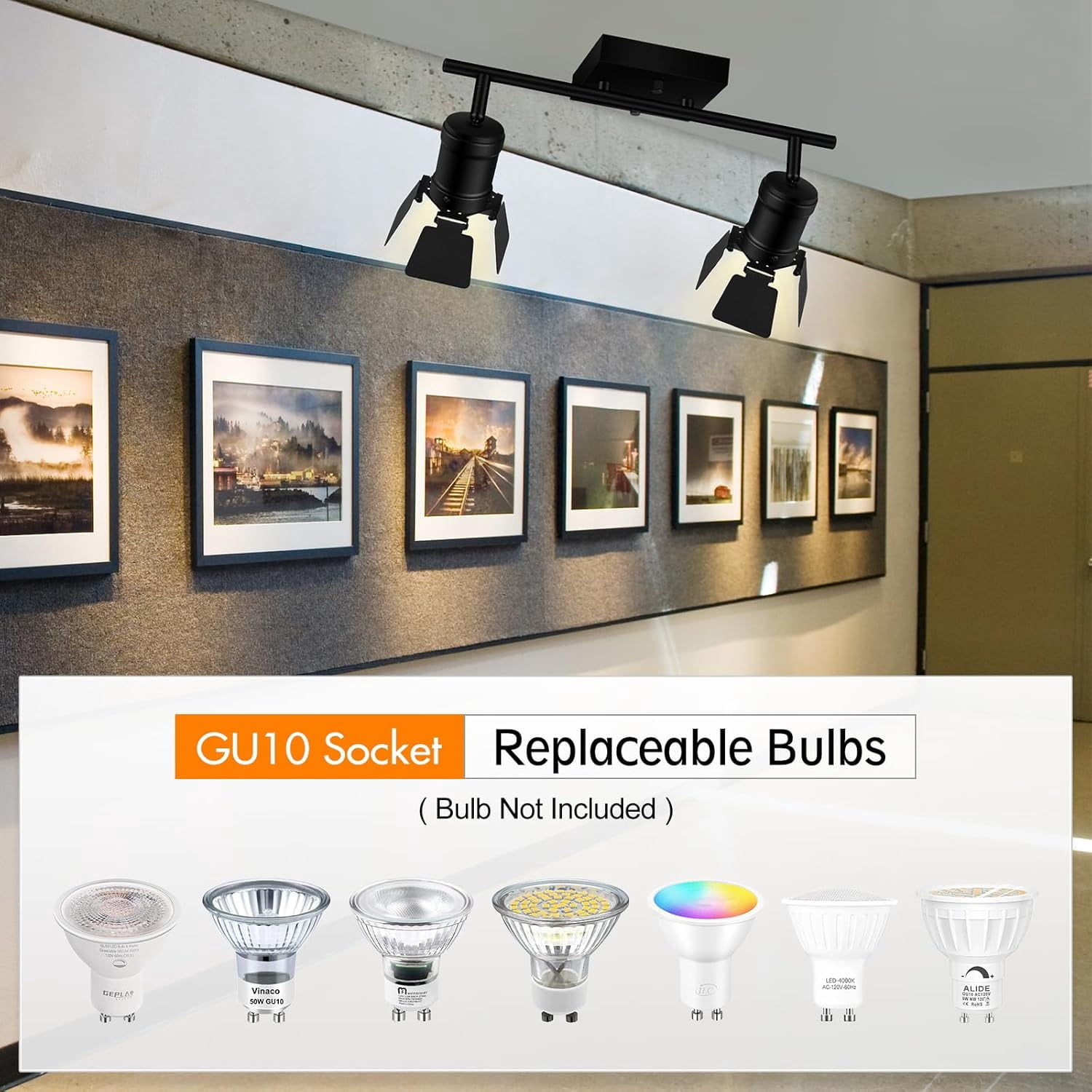 RGHJAR-2 Light Track Lighting Fixtures Ceiling, Black Track Lighting with Upgrade Lamp Heads, 2 Way Track Lights Ceiling, Vintage Industrial Track Light for Kitchen/Bar/Boy's Room,GU10 Bulb Not Inclu