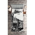 thumbnail image 2 of Ambesonne Steam Engine Quilted Coverlet 2 Pcs, Rustic Old Train, Twin Size, Black and White, 2 of 2