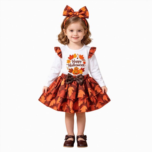 Wonitaaizi Baby Girl Thanksgiving Outfit Long Sleeve Letter Print Romper Mini Skirt Headband 3Pcs Clothes Set (18-24 Months,Rose Gold)