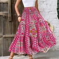 thumbnail image 5 of Women's Maxi Skirt Elastic High Waist A Line Pleated Tiered Flowy Boho Casual Beach Long Skirts, 5 of 9