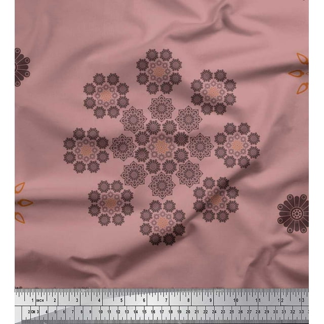 Soimoi Modal Satin Fabric Floral & Mandala Decorative Decor Fabric Printed Yard 42 Inch Wide