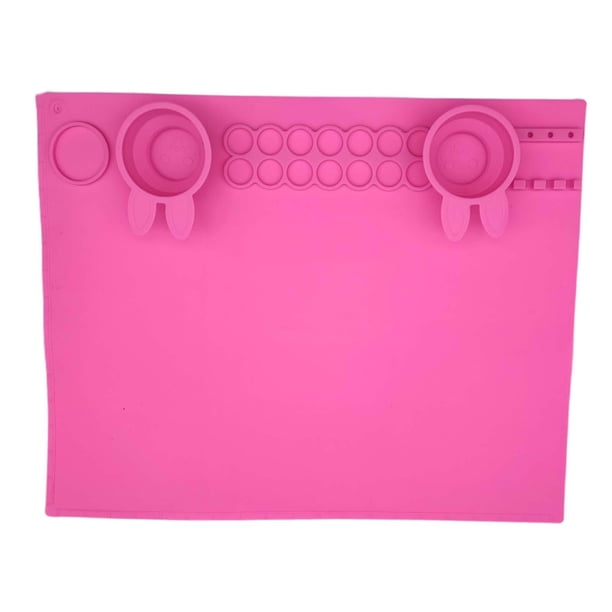 Tapete de silicona para manualidades, taza de limpieza de pinceles plegable, tapete de silicona suave para pintar rosa