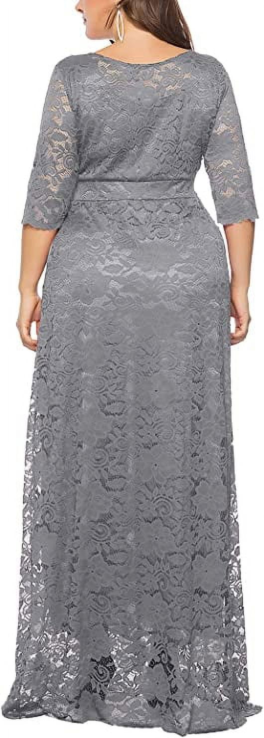 Eternatastic Women's Floral Lace Maxi Dress - Plus Size 2/3 Sleeve Evening Dress (Dusty Blue, 4XL) - View #3
