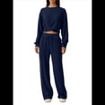 thumbnail image 3 of Conjunto de Chándal de 2 Piezas para Mujer: Sudadera Corta con Parte Delantera y Pantalón Deportivo de Pierna . Conjunto de Estar por Casa. Azul Marino S, 3 of 8