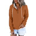 thumbnail image 2 of Women's Pullover Hoodies Tops Solid Color Casual Button Down Long Sleeve Pocket Sweatshirts, Versatile Fall Winter Fashion Wear with Comfort Fit and Stylish Design for Daily Use,Red,XL, 2 of 8