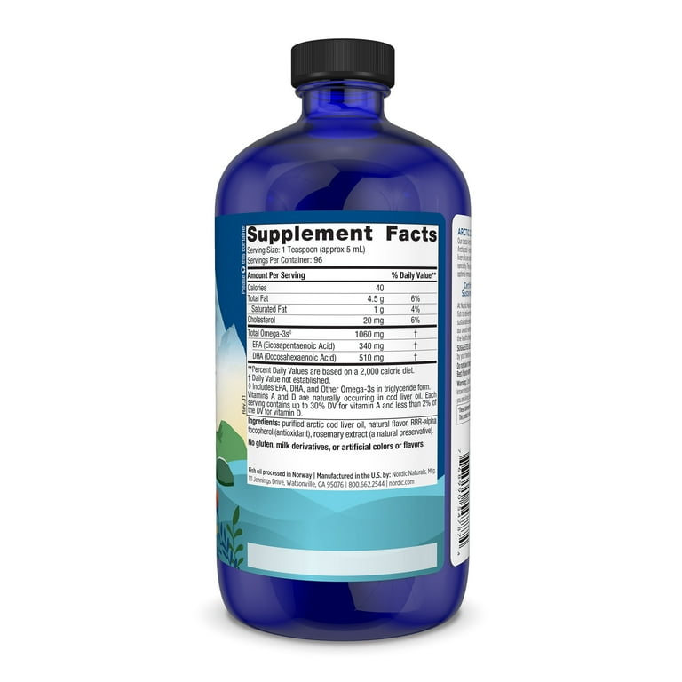 Nordic Naturals 100 Wild Arctic Cod Liver Oil 1060mg Omega 3 Orange Flavor 16oz Walmart