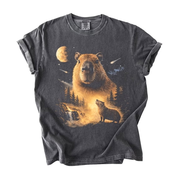 Capybara Howling at the Full Moon Graphic T-Shirt, Vintage 90s Galaxy Animal Tee, Capybara Lover Gift