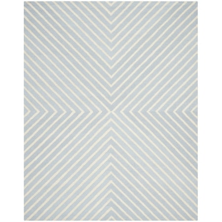 SAFAVIEH Cambridge Lilly Diamond Striped Wool Area Rug, Light Blue/Ivory, 4' x 4' Round