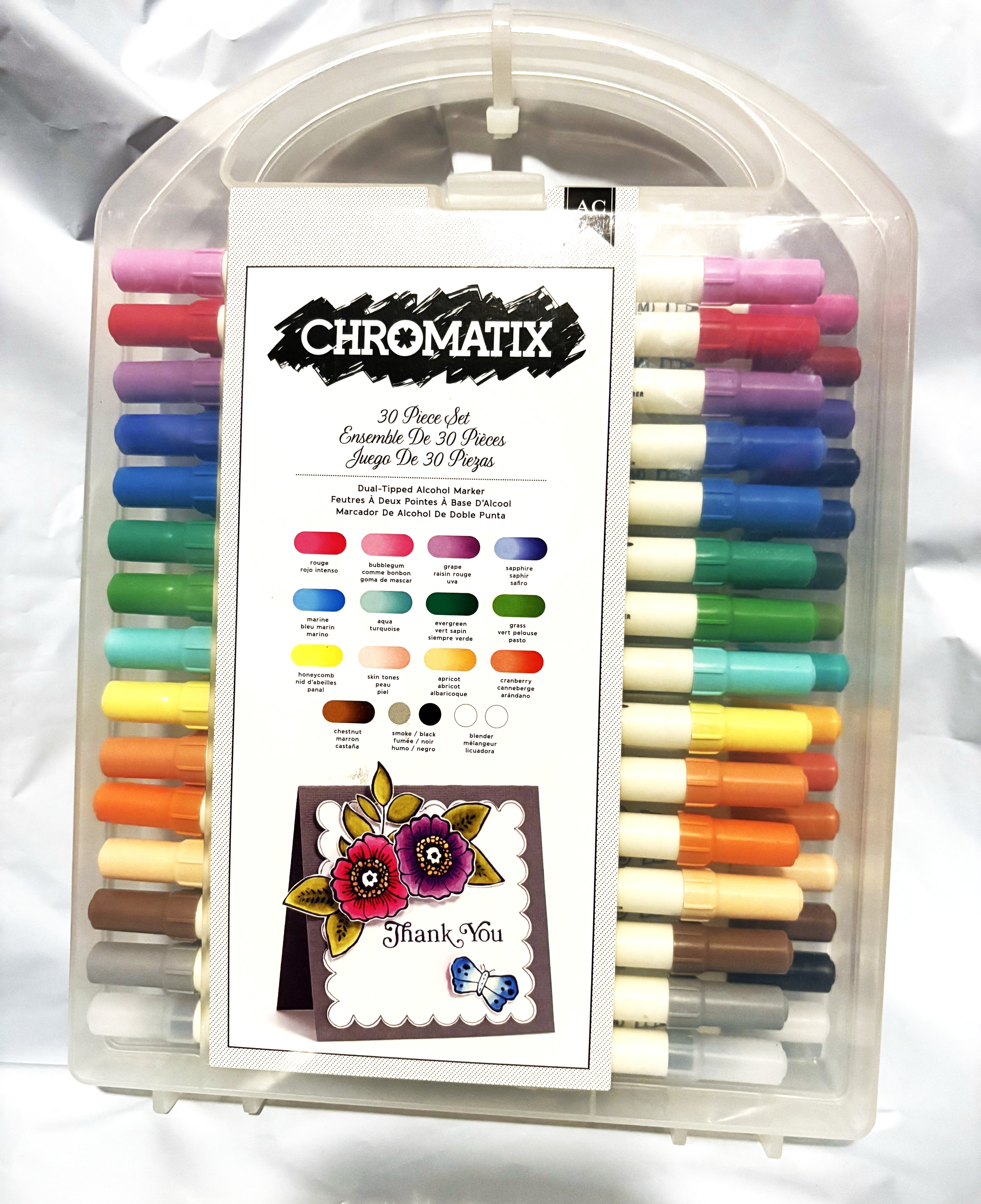 Chromatix Dual Tip Alcohol Markers, 30-Piece Set with Carrying Case, Assorted Colors