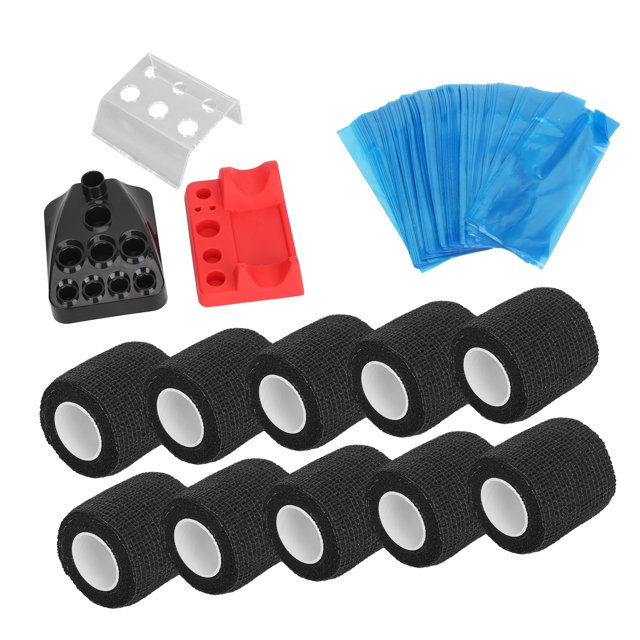 Juego De Fundas Para Vendajes Para Máquina De Tatuaje, Envoltura Elástica De 10 Piezas, Bolsa De Cubierta Para Bolígrafo Azul De 200 Piezas, Soporte Para Vaso De Tinta De 3