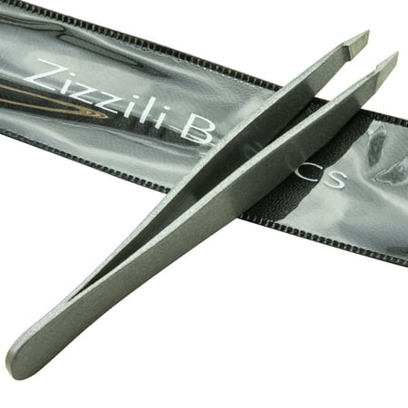 Zizzili Basics Surgical Grade Stainless Steel Slant Tweezers | Best Tweezer for Eyebrow and Facial Hair Removal | (Best At Home Pubic Hair Removal)