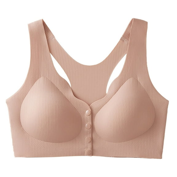 WCJM Women's Polyester,Spandex Beige nylon underwear Comfortable Convenient Front Closure Button Cotton Bras For Seniors No Underwire Bras