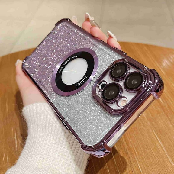 Dteck Shockproof Glitter Cell Phone Case for Apple iPhone 15 Pro, Dark Purple
