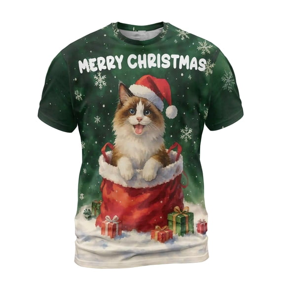Santa Surprise Gift Ragdoll Merry Cheerful Christmas All Over Print 3D Shirt Unisex Merch Cat Lover Kitten Owner Gifts Idea - 12021
