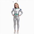 thumbnail image 2 of NOLDARES Child Metallic Alien Hooded Full Body Jumpsuits for halloween Robot Theme Party (White,4-5 Years), 2 of 6
