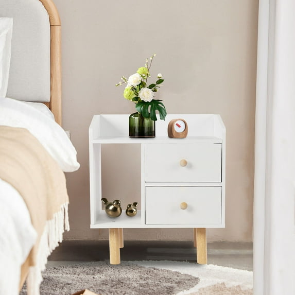 Miumaeov Bedroom Bedside Table Nightstand End Side Organizer Table 2 Drawers Storage MDF