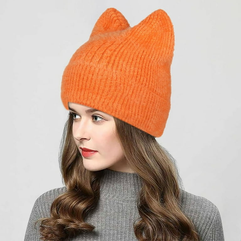 XFHLMJFF Crochet Hats for Women Cat Beanie Solid Color New