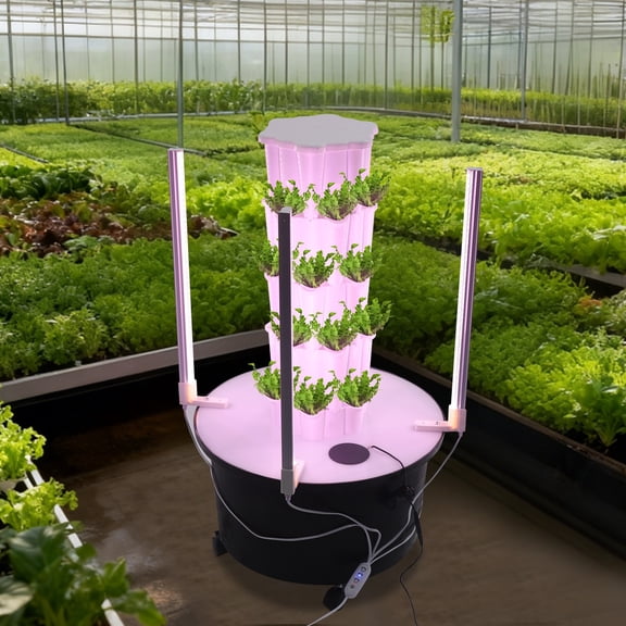 4-Tier Hydroponic Tower 24-Hole Plant Vertical Garden Water Circulation Planter