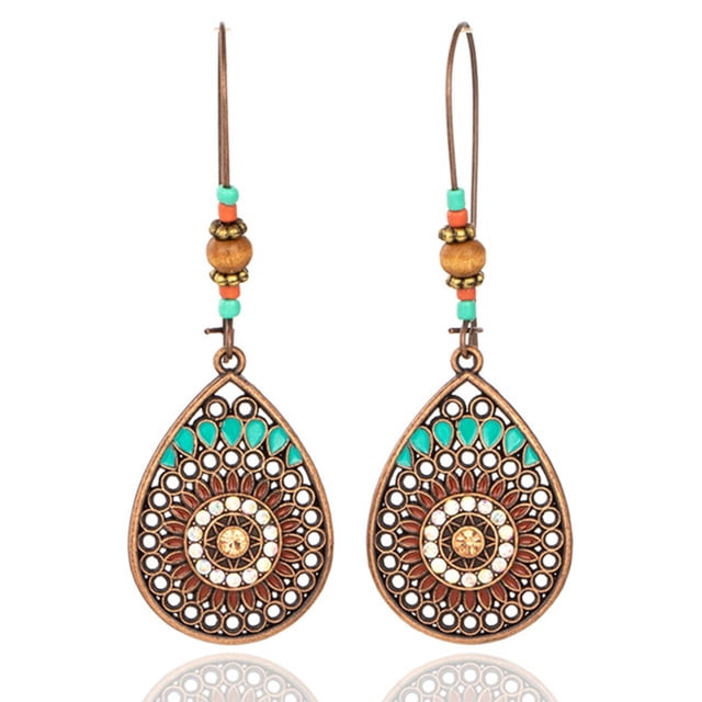 Minnieouse 1 par de pendientes coloridos estilo bohemio Retro cuenta de gota de agua colgante de oreja pendiente de aro largo accesorios de mujer Ropa, zapatos y accesorios Miscelánea rojo antiguo