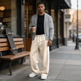 thumbnail image 6 of Resicozy Mens Baggy Sweatpants Wide Leg Streetwear Casual Lounge Pants Drawstring Elastic Waist Solid Sweat Pants with Pockets Beige M, 6 of 9