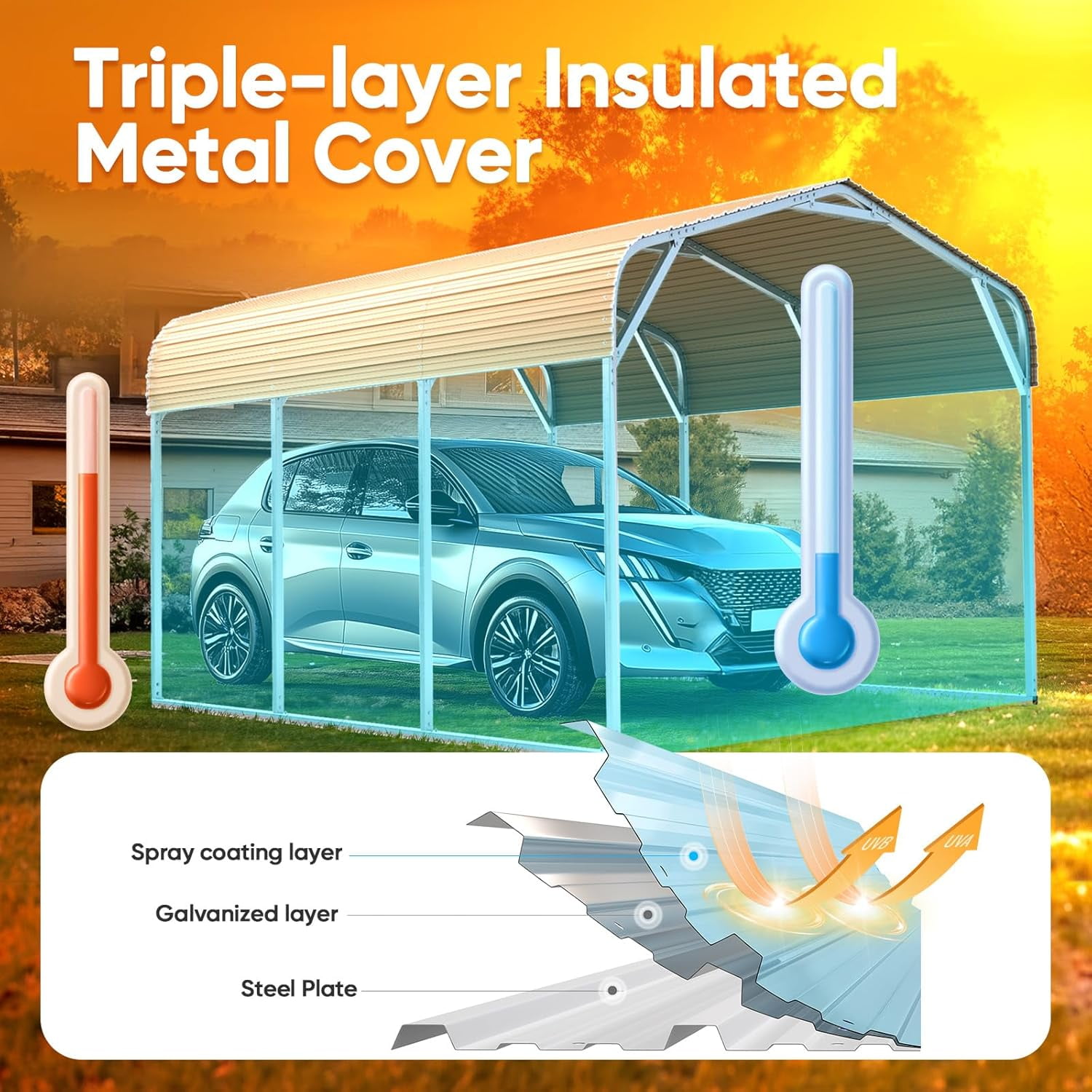 Quictent 10x15 ft Metal Roof Carport Kits Hard Top Garage Heavy Duty Steel Car Canopy
