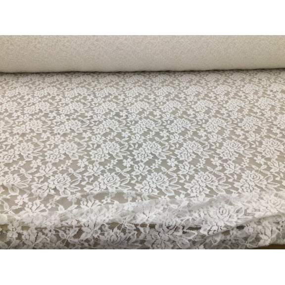 Embroidered Stretch Lace Apparel Fabric Sheer Floral Powder White GG511