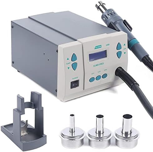 1000W Hot Air Rework Station Soldering Heat Gun Digital Display Quick Station, Soldering Hot Air Heat Gun 861DW, Digital Display Hot Air Device with Air Nozzles Heat Device 110V