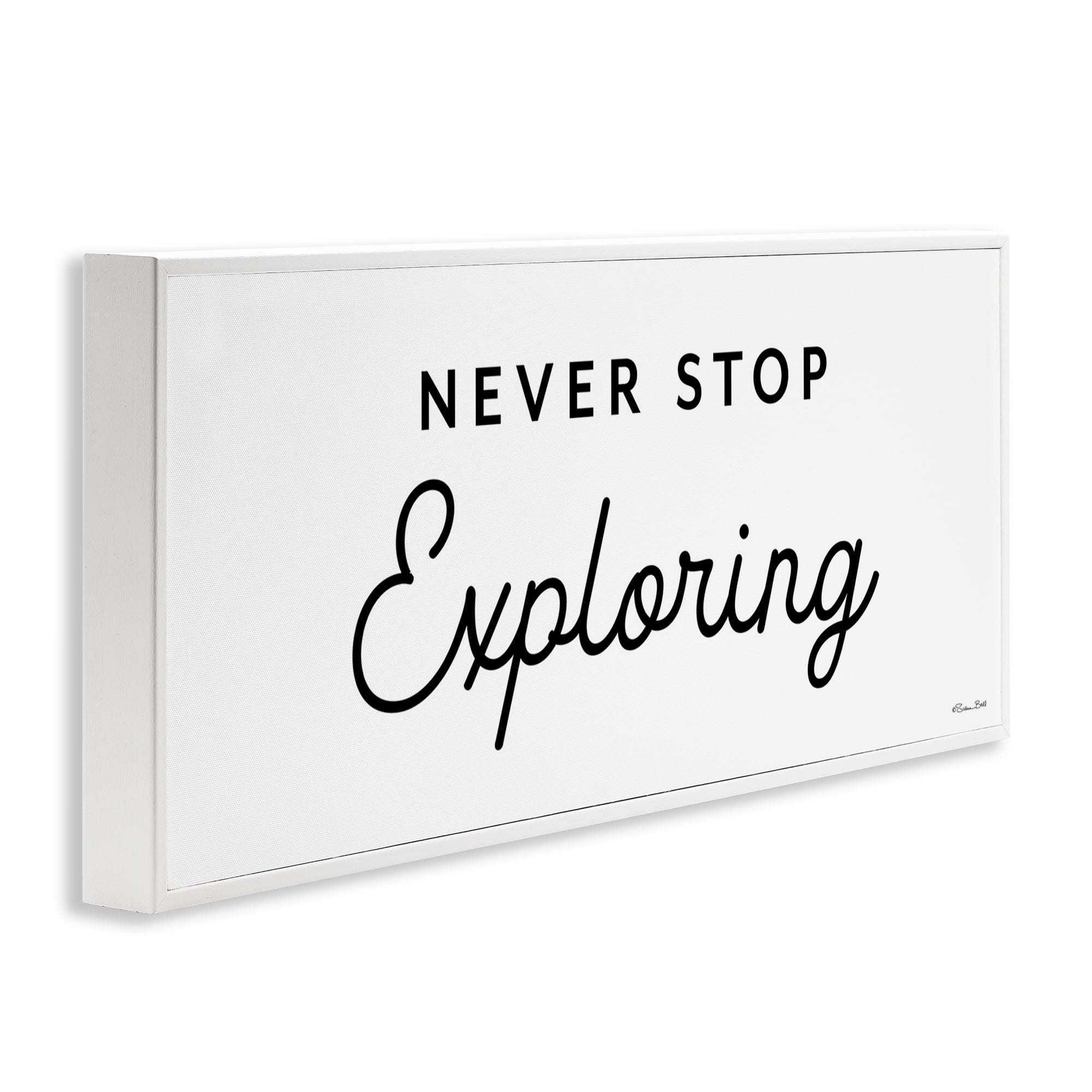 Stupell Industries Never Stop Exploring Typography Painting White Framed Art Print Wall Art, 30 x 13