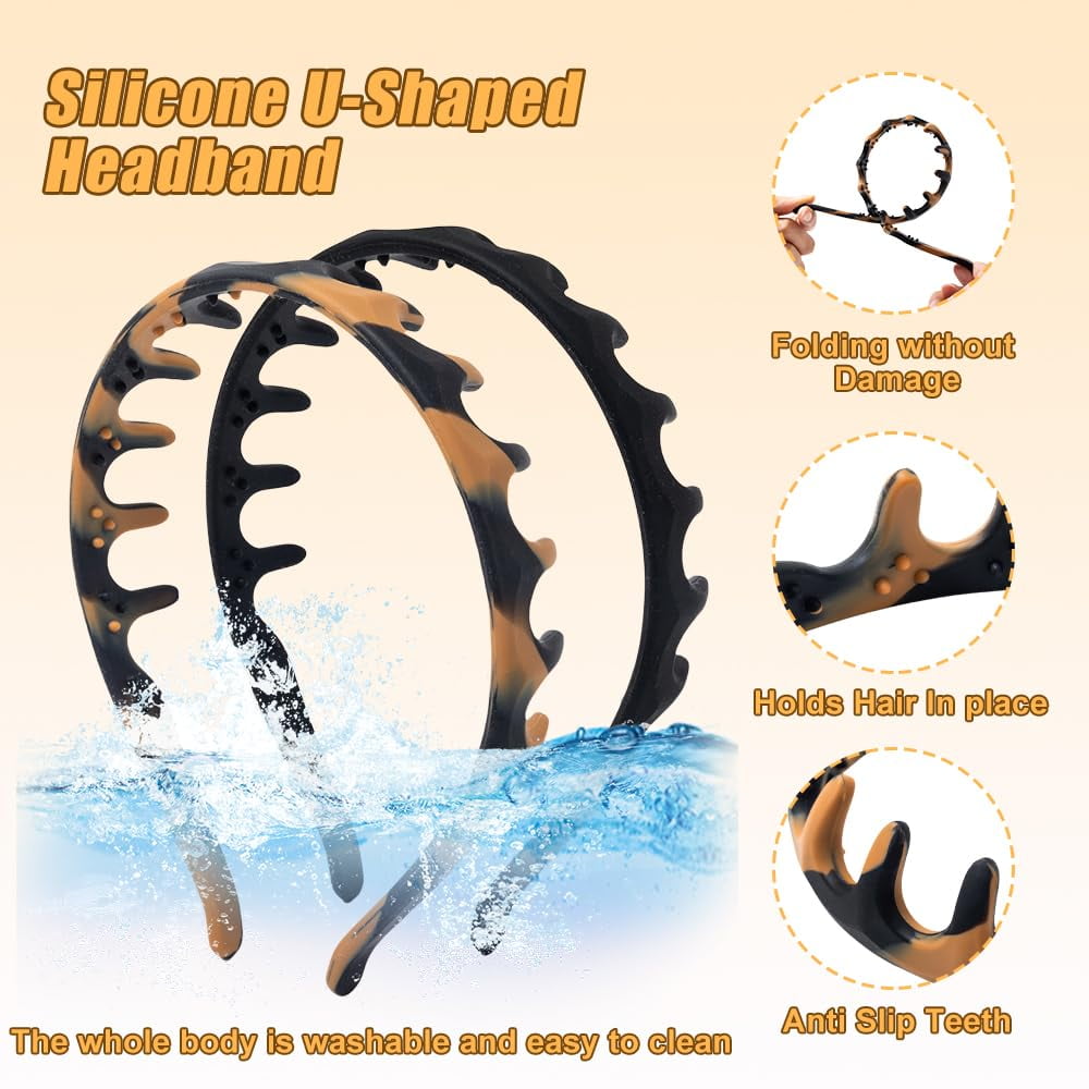 Spring Headbands for Women, Silicone U-Shape Zig Zag Hair Comb Headband, Non-Slip Reversible Korean Style High Volume Hair Band