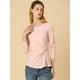 thumbnail image 3 of Blusa básica de manga larga con cuello redondo y frente giratorio para mujer Rosa L, 3 of 6