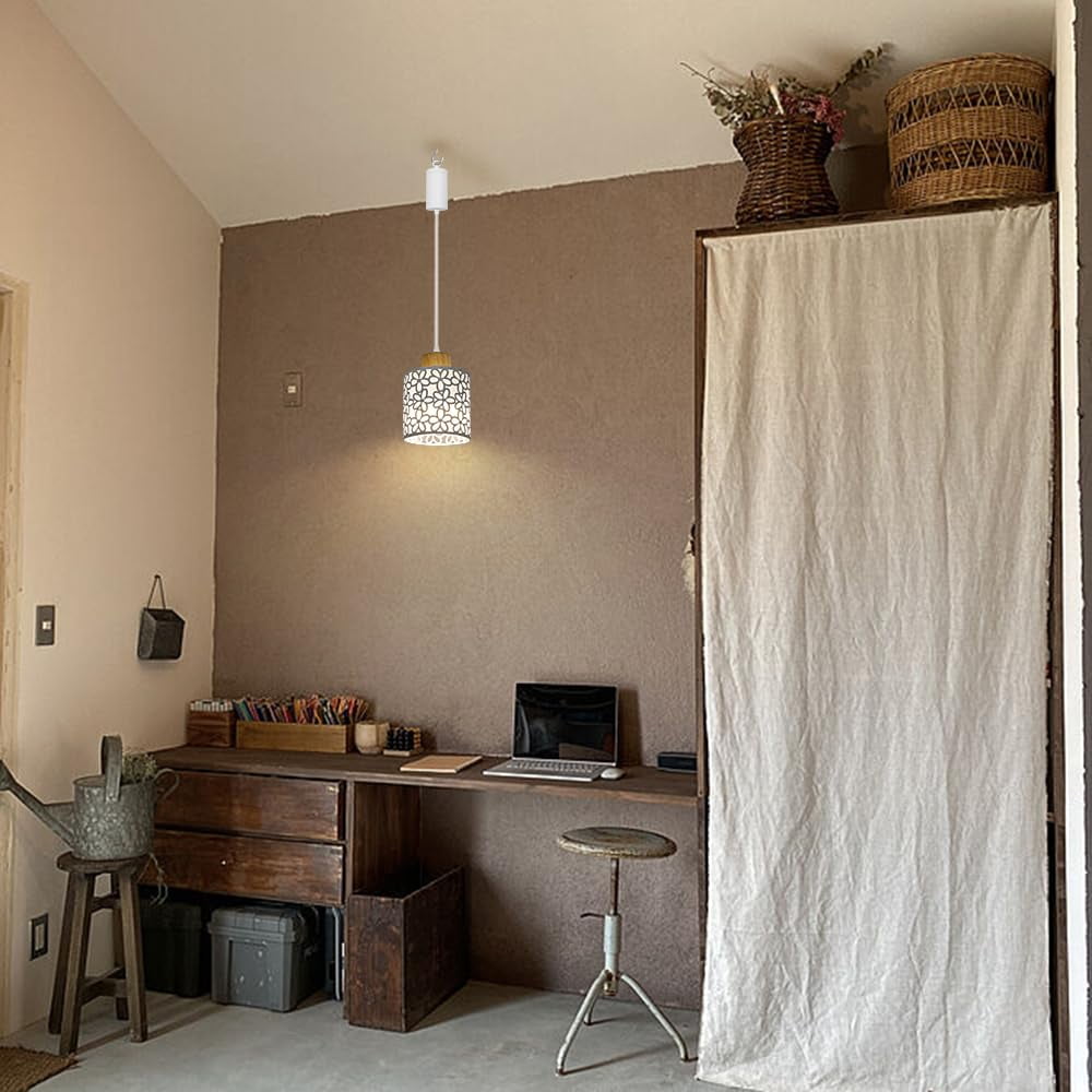 KAYYELAMP 2Pcs Rechargeable Battery Adjusted Height Hanging Light Remote LED Dimmer Timing Bulb Wood Base Petal Pattern Shade Modern Design for Depot Kitchen Farmhouse