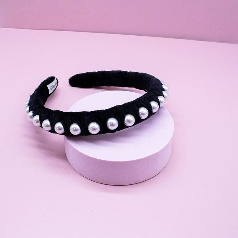 FROG SAC Pearl Headband for Girls Black Hair Band for Kids Soft Velvet Girl Headbands Fancy Braided Head Bands for Children Cute Braid Hairband