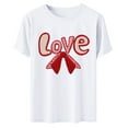 thumbnail image 5 of Ounisa Womens Tops Love Heart Letters Bow Shirts Short Sleeves Valentines Crewneck Colorful Heart Graphic Tees Pullover, 5 of 6