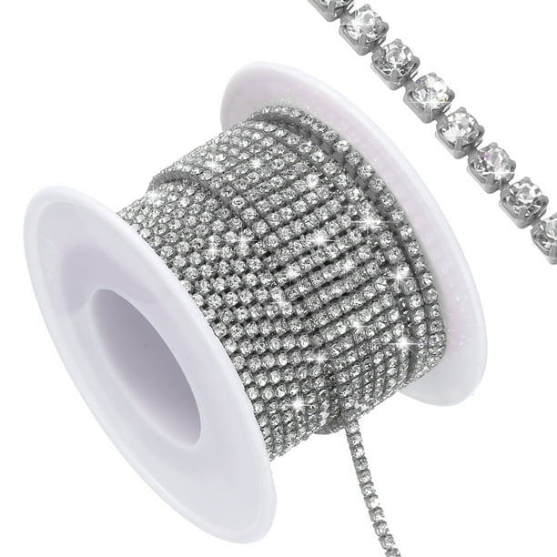 Uxcell 10 Yard Crystal Rhinestone Close Chain Trim, Tiras de Diamante de Strass de Cristal, Strass Plateado con Base Gris