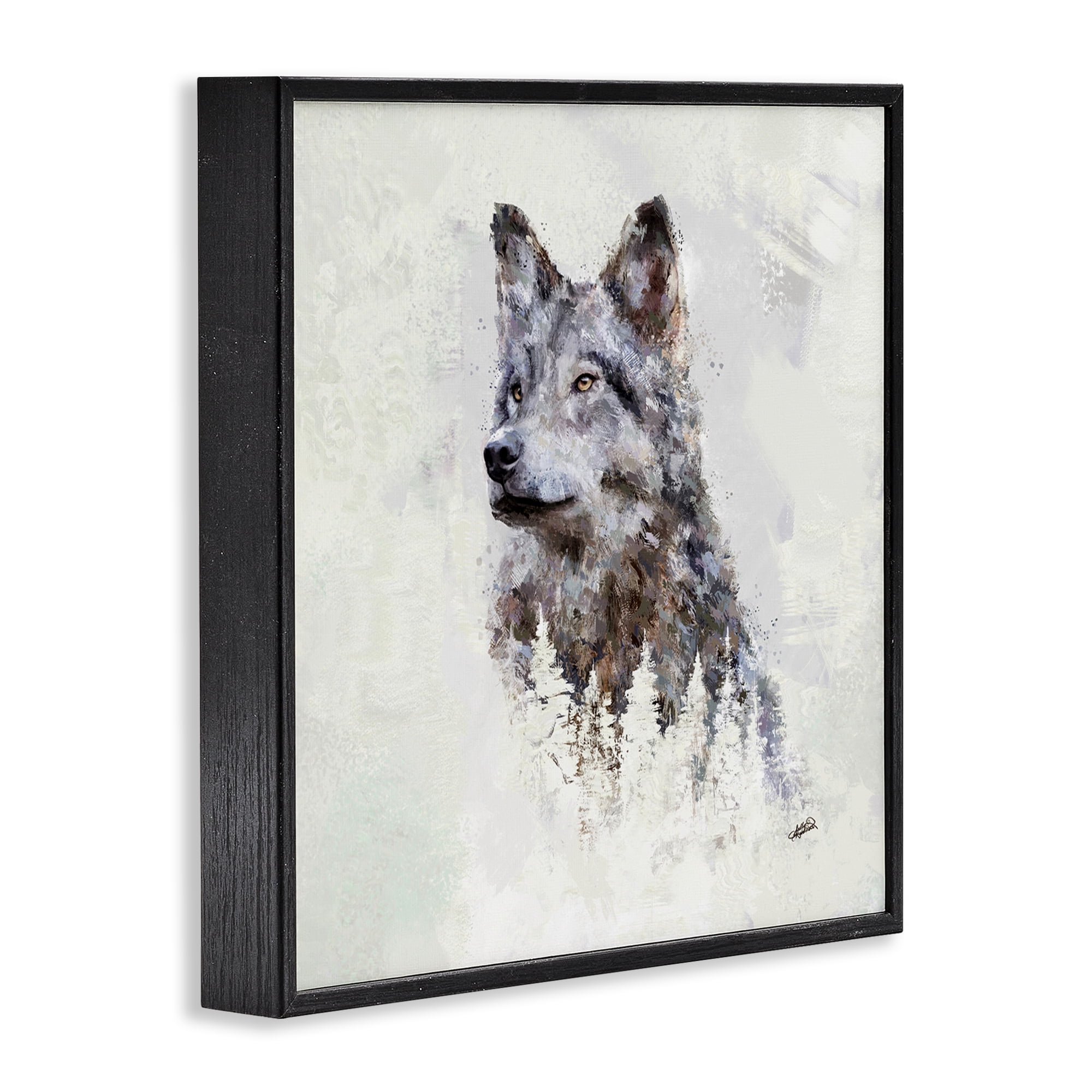 Stupell Industries Rustic Wolf & Trees Animals & Insects Painting Black Framed Art Print Wall Art, 12 x 12