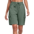 thumbnail image 5 of 9" 10" Inseam Hiking Cargo Shorts Womens 6 Pockets Pull on Bermuda Shorts Lightweight Quick Dry Outdoor Workout Running Athletic Short Summer Travel Loose Army Green 2XL, 5 of 6