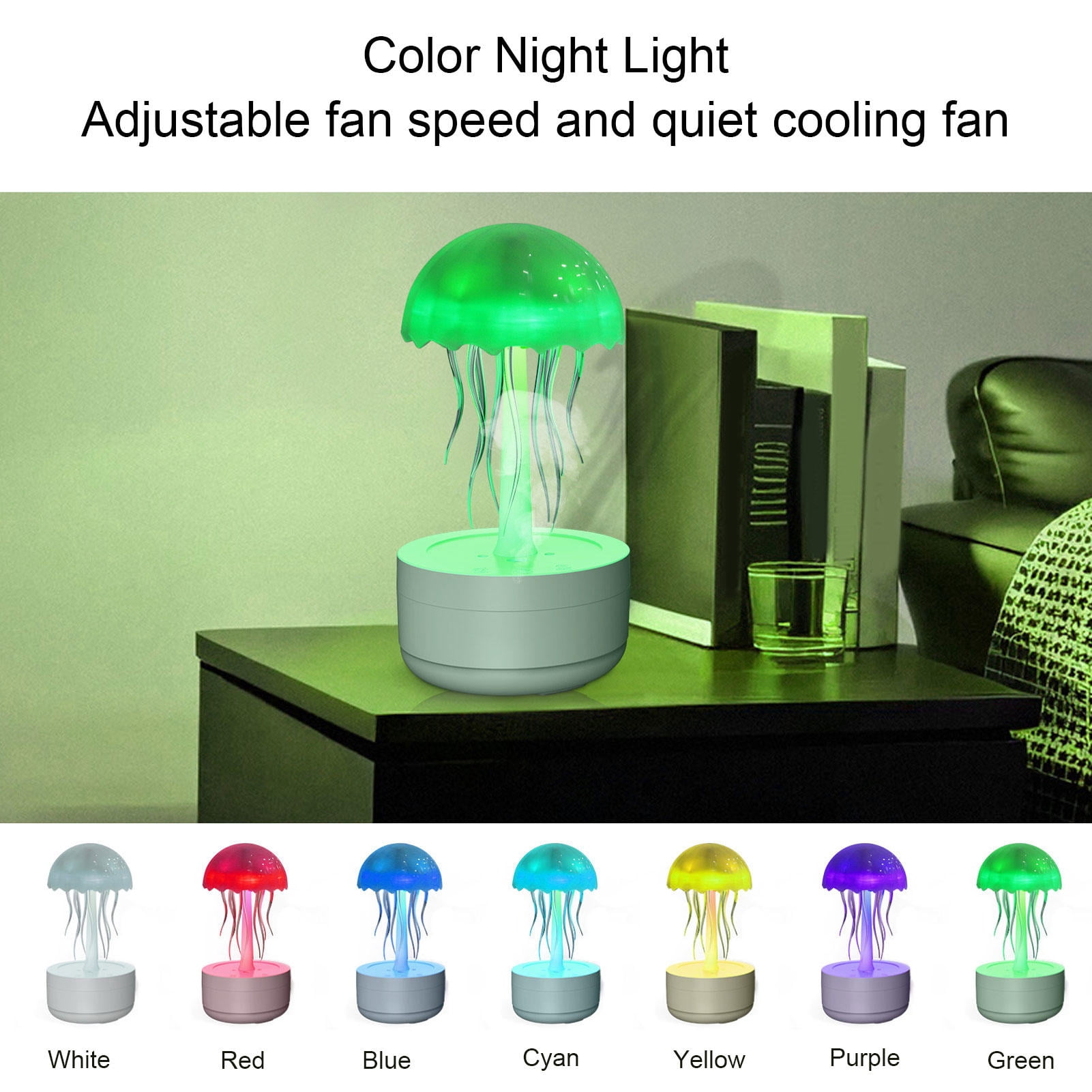 Suodoka 300 ml Jellyfish‑Shaped Humidifier & Diffuser with 7‑Color LED Night Light, Silent 30 dB, 12‑Hour Auto‑Shutdown