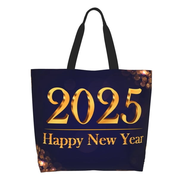 Balery 2025 Happy New Year 3 Bolsa Tote Estilo Estético con Cremalleras, Bolsa de Hombro, Bolsa de Compras Grande y Plegable