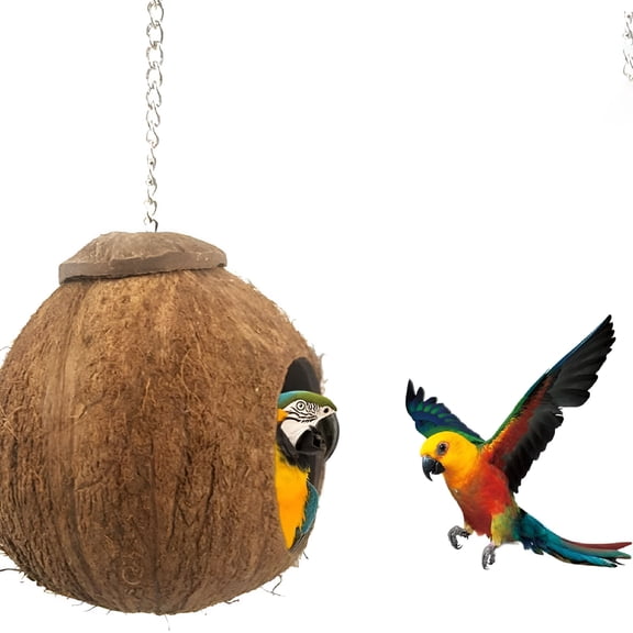 ACDANC Coconut Bird Nest, Natural Coconut Shell Bird Nest House Hut Cage for Pet Parrot Budgies Parakeet