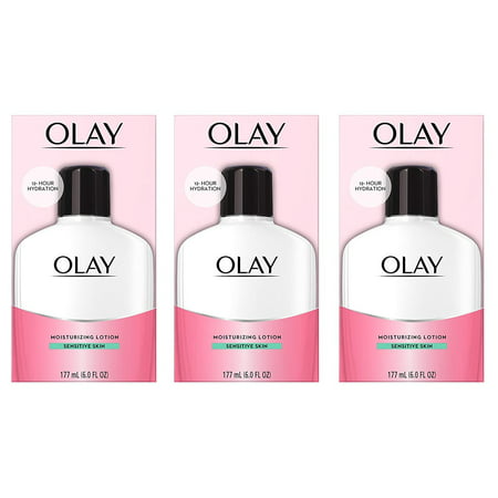 Olay 12-Hour Hydration with Aloe, Moisturizing Facial Lotion for Sensitive Skin - 6 Oz (Pack of 3) Packaging may (Best Moisturizing Cream For Sensitive Skin)