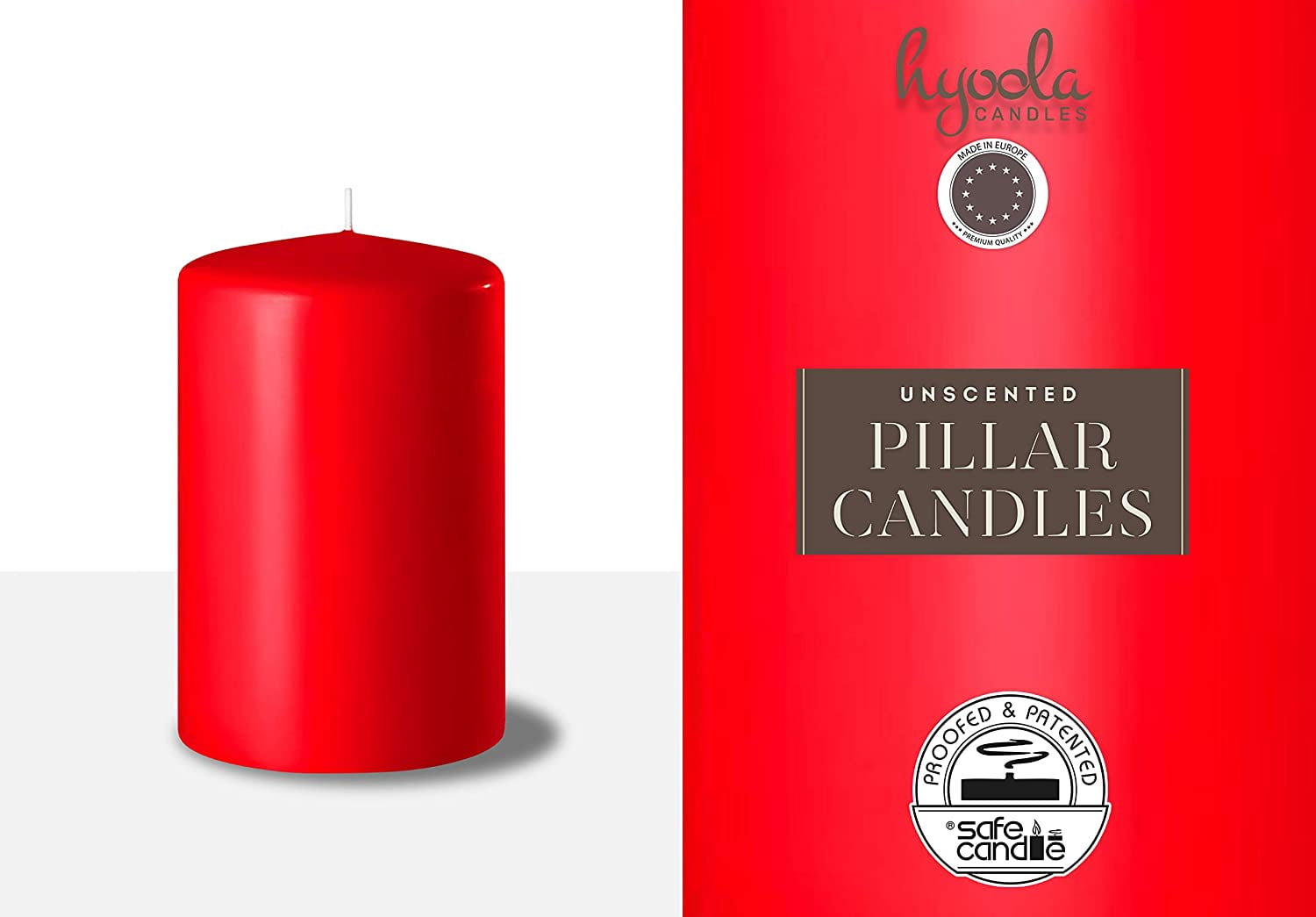 Hyoola 2 x 3 Red Unscented European Made Pillar Candles, Dripless Paraffin Wax with Smokeless Cotton Wicks, 24-Pack