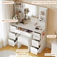 thumbnail image 3 of Ensemble de Coiffeuse Blanche avec Miroir et Tabouret, 3 Modes d'Éclairage à Luminosité Réglable, Prise de Courant Intégrée, Support pour Sèche-Cheveux et 7 Tiroirs, Table de Maquillage pour Chambre Femmes Filles, 3 of 6