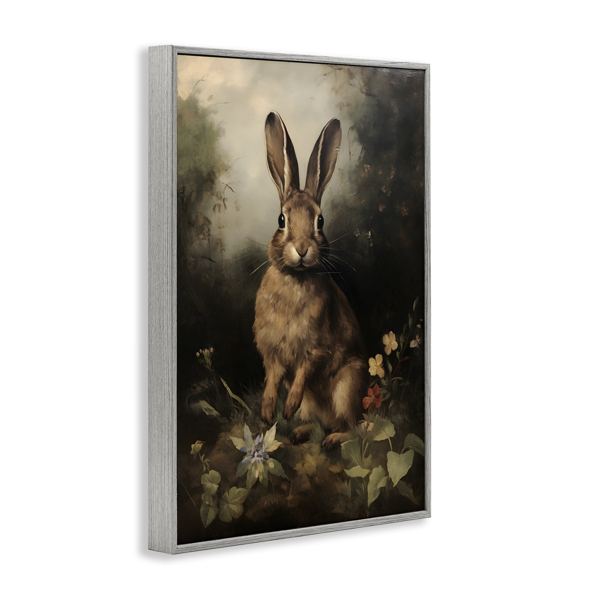 Stupell Industries Bunny in Nature Animals & Insects Painting Gray Framed Art Print Wall Art, 16 x 24