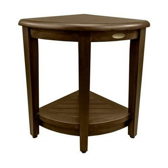 18 in. Curvilinear Dark Brown Teak Corner Shower Bench with Shelf