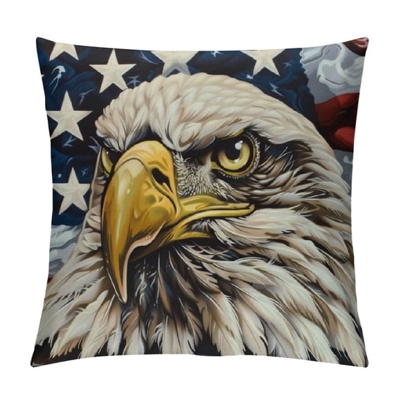 BCIIG Bald Eagle Stars American Flag Decorative Throw Pillow Cover for Home Couch Living Room Bed Sofa, Short Plush Pillowcase Home Furnishing 12x12in