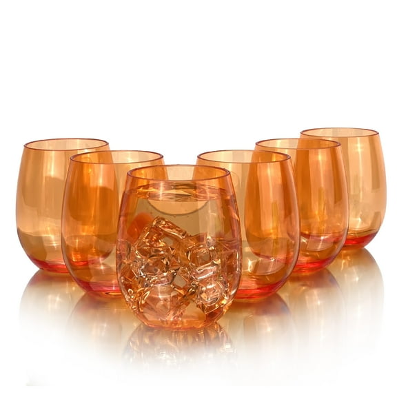 Yongzhenlite Set of 6 Acrylic Wine Glasses, 20-ounce Plastic Tumbler for Party Use,BPA Free,Dishwasher Safe (Orange)
