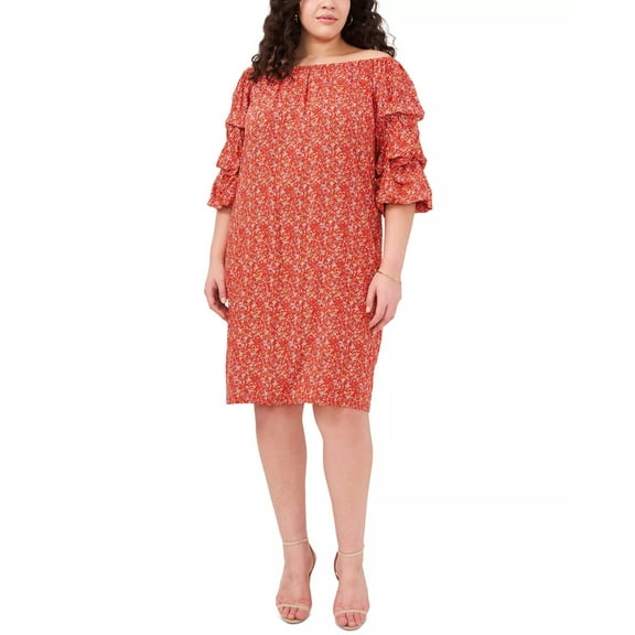 Vince Camuto Plus Size Printed Bubble-Sleeve Shift Dress